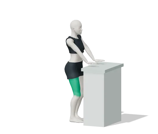 Standing knee curl, step 1: Hold a counter with both hands