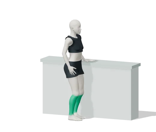 Heel-to-toe stand, step 1: Stand next to a counter