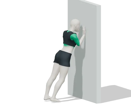 Wall push-up, step 2: Bend your elbows, body straight